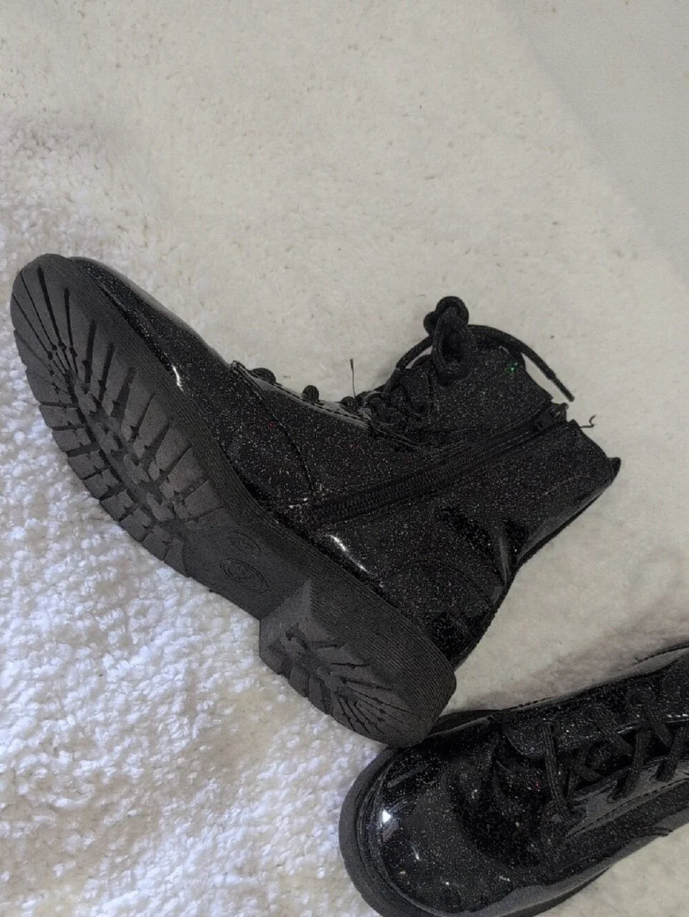 Black Glitter Lace-Up Girl's Boots